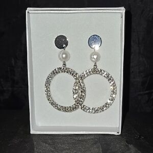 Silver Dangle Earrings with Clear Gemstones and Hoop Design
